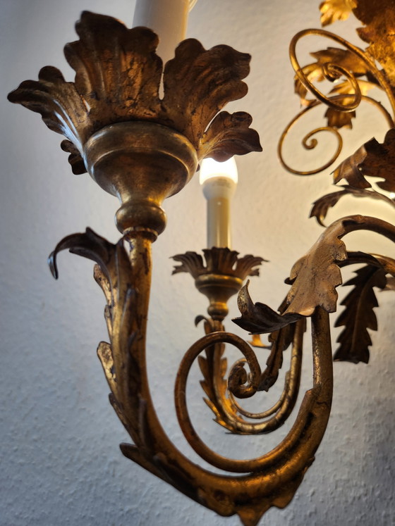 2 lampade da terra fiorentine antiche, dorate, forgiate e intagliate a mano, in stile Hollywood Regency, (photo 18 of 21)