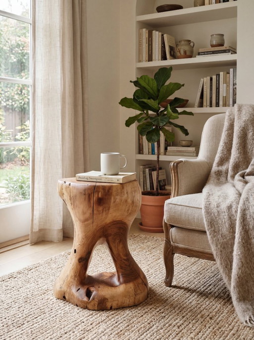 Sculptural Stool/Side Table, Walnut, Carved, Unique, Logniture