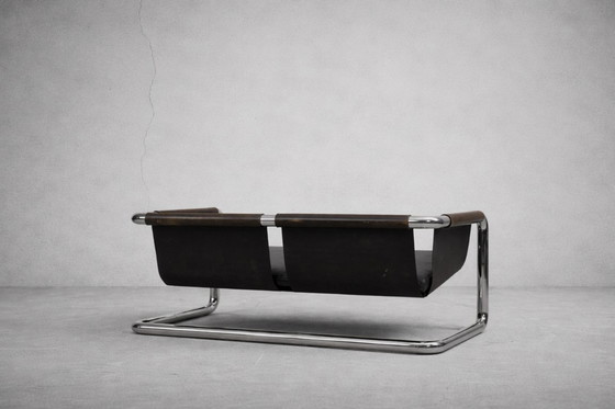 Image 1 of Vintage Brutalistische Buisvormige Metalen en Lederen Bauhaus Minimalistische Sofa 1950