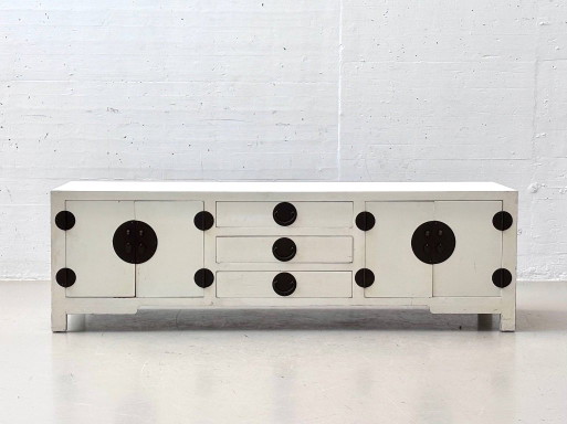 Lowboard Asiatique Blanc avec Ferronnerie Noire