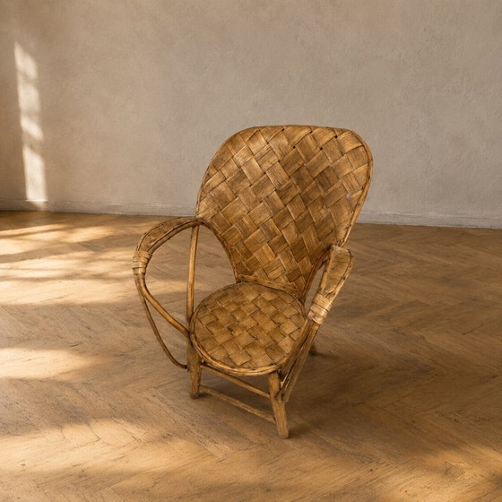 Image 1 of Vintage rieten fauteuil met hoge rugleuning, jaren 60-70