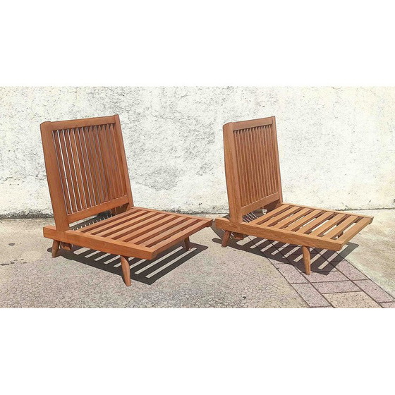 Image 1 of Pair of vintage solid teak armchairs with cushions, 1960