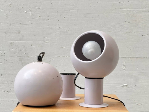 Set di 2 lampade da tavolo a forma di occhio magnetico, color lilla, Italia, anni '70