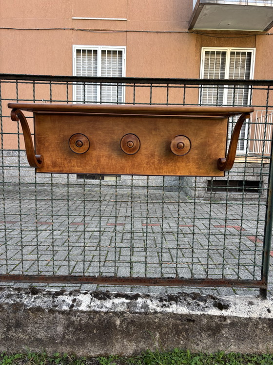 Vintage Houten Wandkapstok met Hoedenplank 90 Cm Mid Century – Wandrek, Wood (photo 2 of 10)
