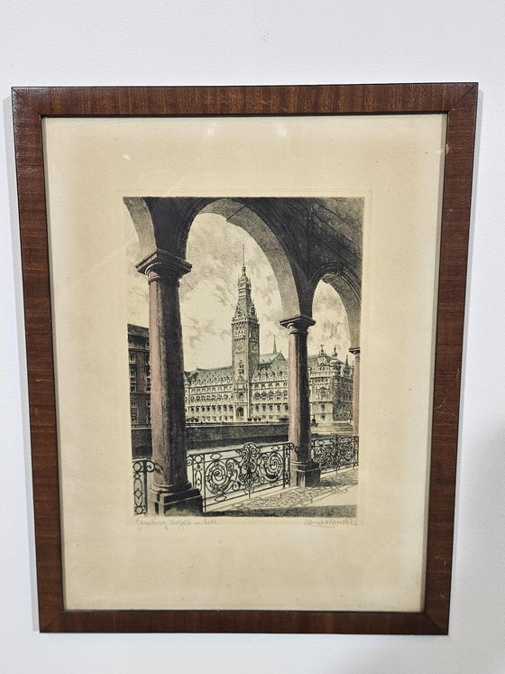 Albrecht Bruck, Stadhuis in Hamburg, Ets – Giclée Prints, Wood, Realisme (photo 3 of 14)