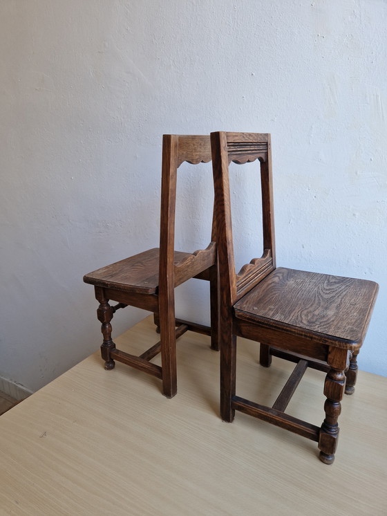 Image 1 of 2x Antique Chairs With Open Back Turned Legs Century