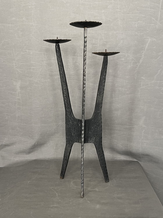 Image 1 of Brutalist Wrought Iron Floor Candelabra - Approx. 1960 Design