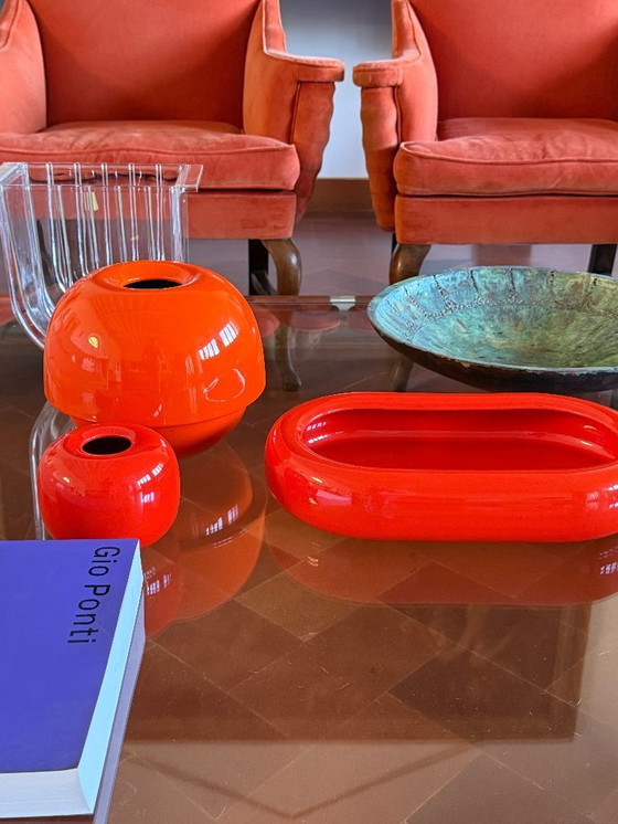 Image 1 of Vase en céramique orange de l'ère spatiale, Sicart Italie vers 1970