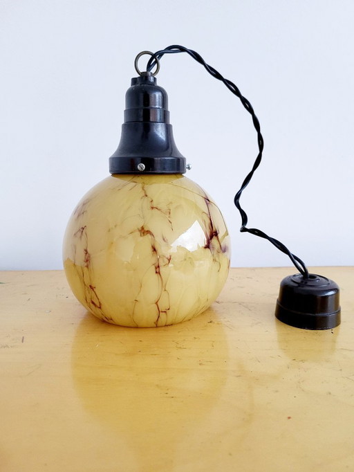 Art deco opaline glass lamp, Verreries de Scailmont, Henri Heemskerk, Belgium, bakelite