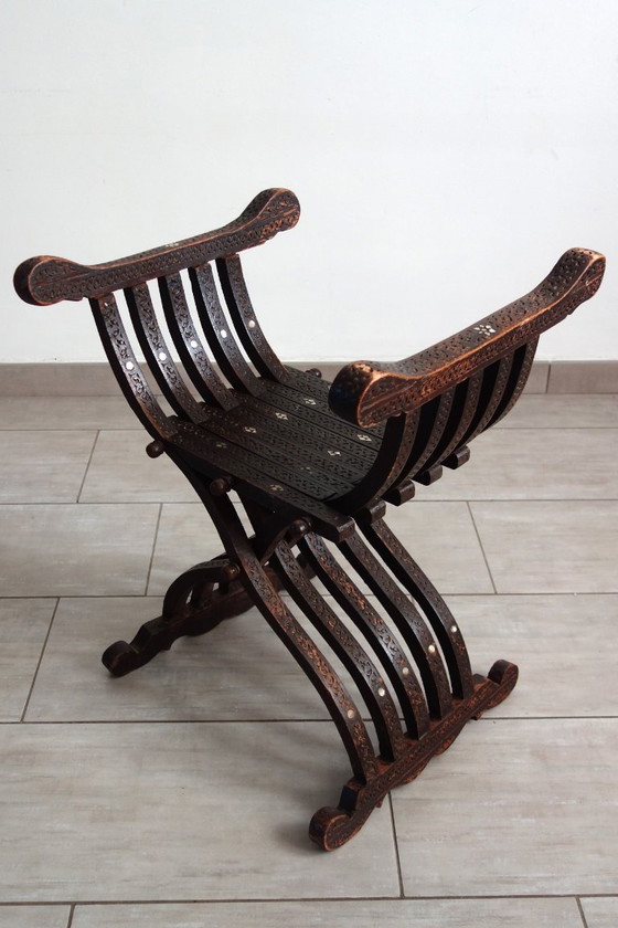 Sedia curule siriana noce e madreperla XIX secolo – Sedie da camera, Legno, Altro (photo 6 of 15)
