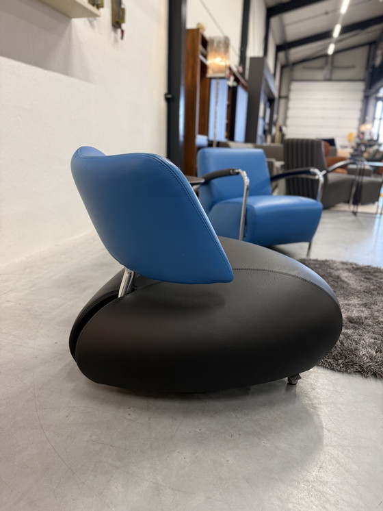 Image 1 of Leolux Pallone Fauteuil Blauw zwart leer