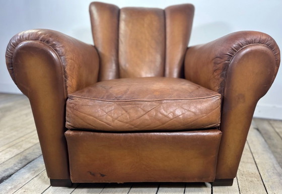 Image 1 of Vintage leren clubfauteuil uit de jaren 50