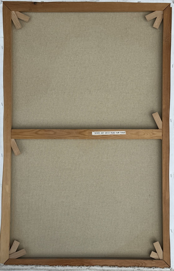 Image 1 of Large Art Deco oil on canvas – Stylized woman signed Ardoon (circa 1980) – 100 x 65.5 cm