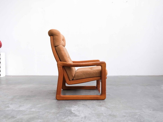 Poltrona schienale alto vintage Holstebro Møbelfabrik con pouf – Teak & Pelle | Anni '70 – Poltrone, Legno (photo 3 of 9)