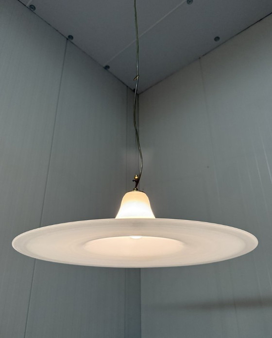 Image 1 of Vistosi Italy large white glass pendant lamp 1960's