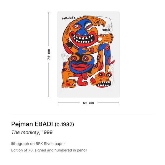Pejman EBADI Signed Lithograph The Monkey 1999 – Lithographs & prints, Paper (photo 3 of 5)