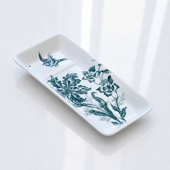 Image 1 of Porte savon français du XIXe siècle terre de fer Moulin des Loups collection à l'oiseau "Orchidées" 