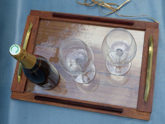 Tray wood and brass vintage – Table accessories, Glass (photo 3 of 6)