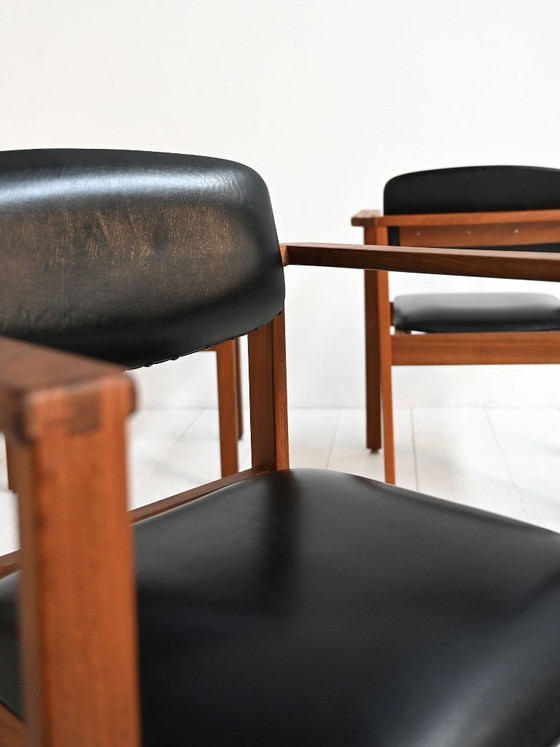 Image 1 of Teak and leather chairs, Denmark 1960s
