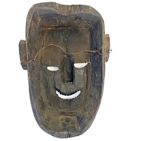 Máscara de chamán nepalí antigua con pelo y marca ritual – c. 1900–1930 – Esculturas, Wood, Metal (photo 3 of 7)