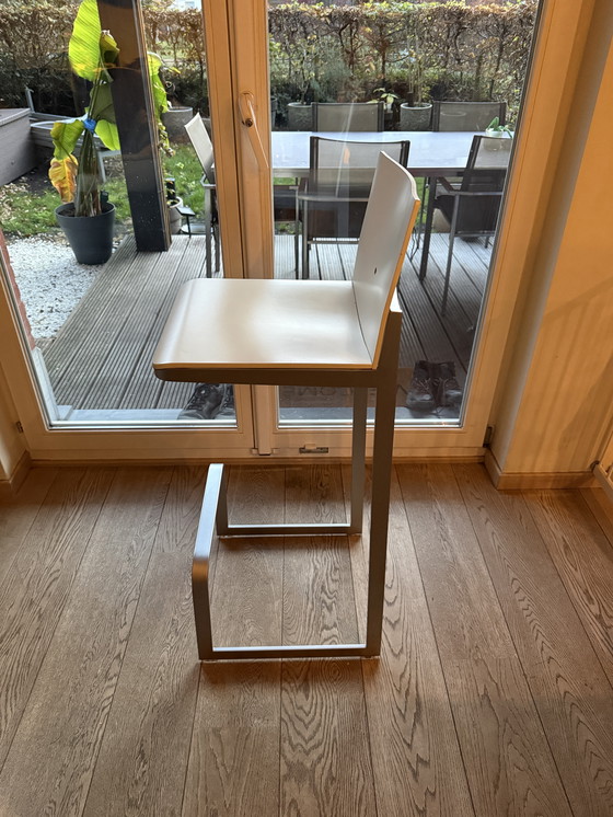 Image 1 of Tabourets design Hülsta bois blanc e metallo brossé (lotto di 2)