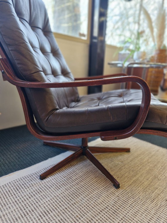 Image 1 of Vintage draaifauteuil bruin leer 70s