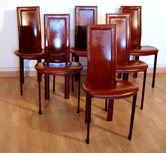 Image 1 of Ensemble de 6 chaises de salle à manger Lara de Giorgio Cattelan pour Cattelan Italia en cuir Bordeaux, Italie