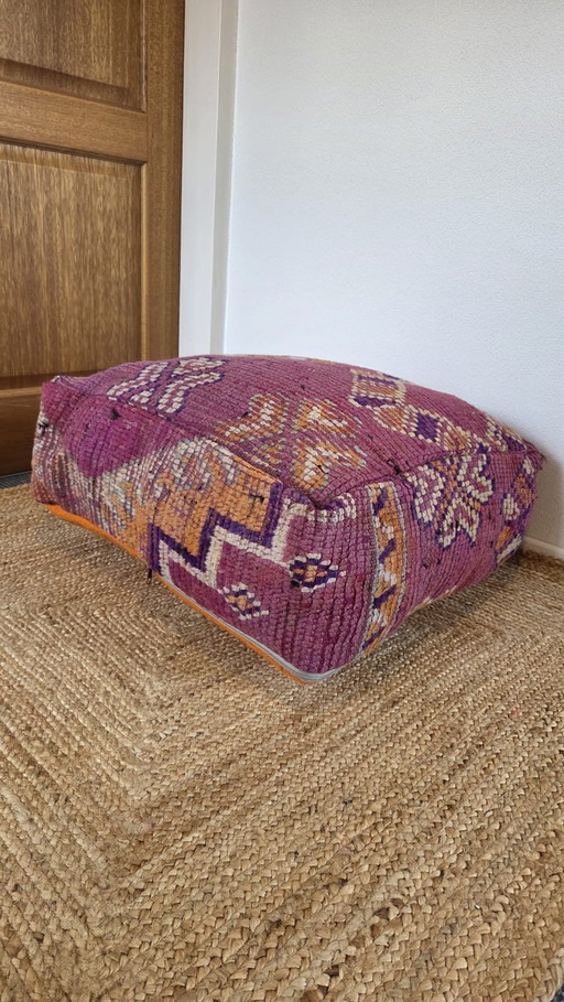 Moroccan pouf, purple floor cushion
