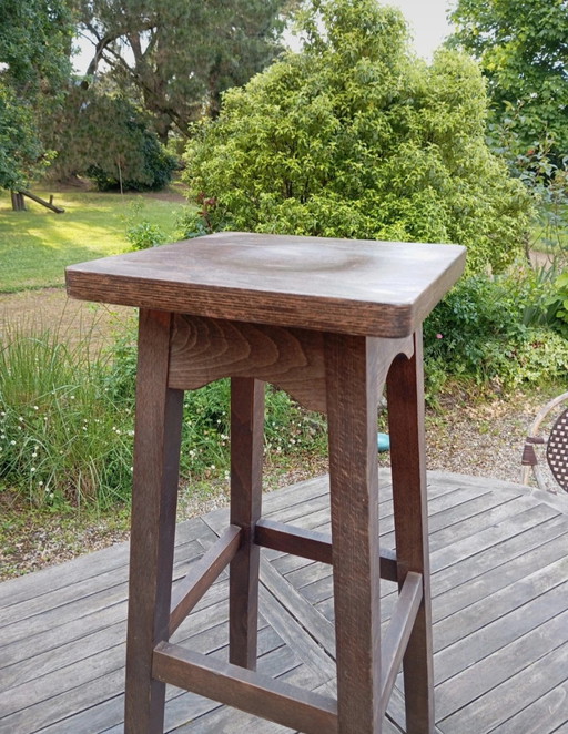 High stool, solid wood, vintage Brutalist style, 1950