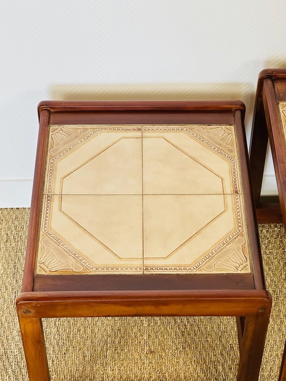 Image 1 of Pair of vintage nesting coffee tables in wood and ceramic, 1960