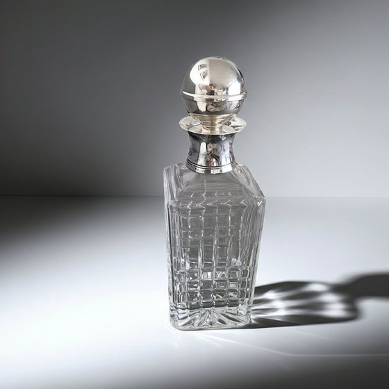 Image 1 of Decanter per whisky originale Masini Carlo Florence Crystal con tappo in argento - firmato.