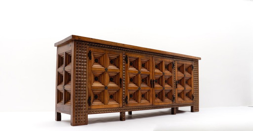 Grand buffet rustique brutaliste massif en 3D, années 1960