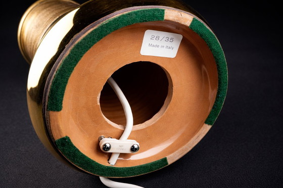 Image 1 of Vintage Italiaanse keramieken tafellamp – Bitossi voor Bergboms– goudkleurig – Made in Italy (jaren 60/70)