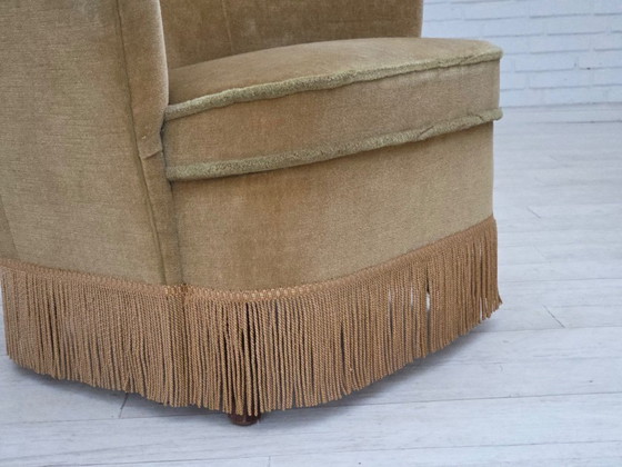 Image 1 of 1970s, Danish armchair, original light green furniture velour.