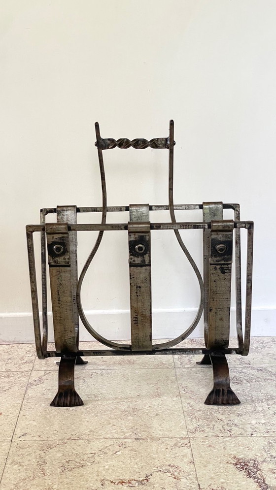 Image 1 of Vintage Brutalist Steel Magazine Rack