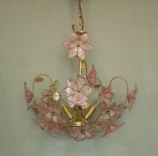 Italiaanse Murano bloemenkroonluchter – Metal, Murano Glass