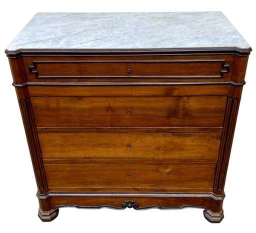 Commode ancienne style Louis Philippe avec plateau marbre blanc ajusté