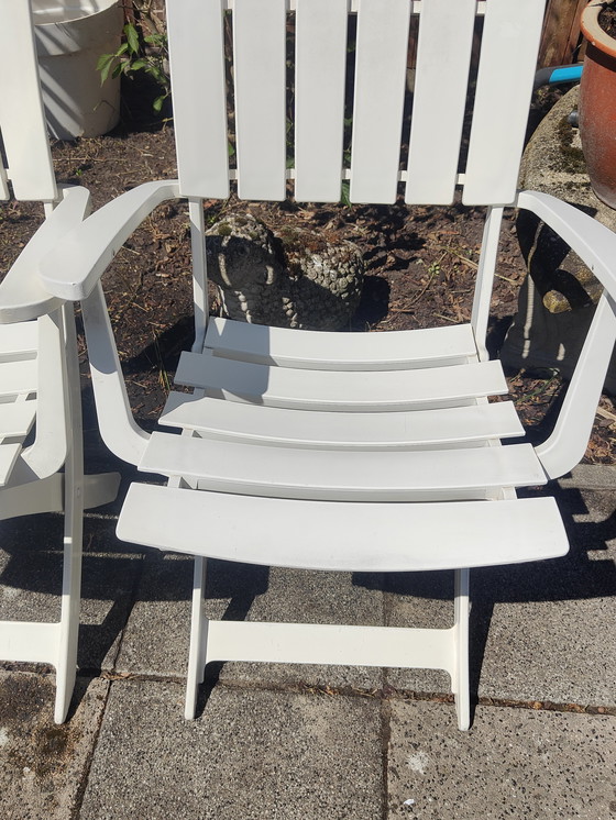 Image 1 of Set Of 3 White Vintage Grosfillex Boutique Garden Chairs