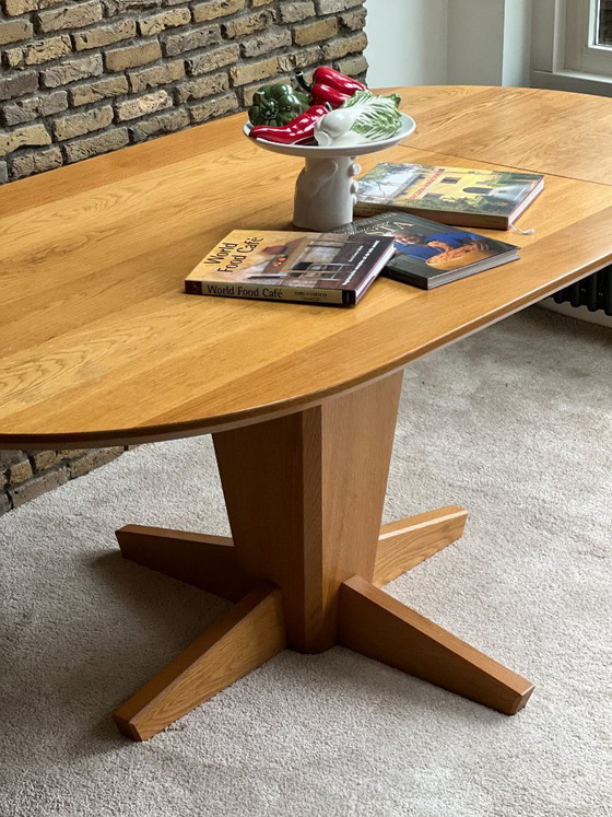 Image 1 of Danish oak dining table - Vintage Scandinavian design - drop-leaf