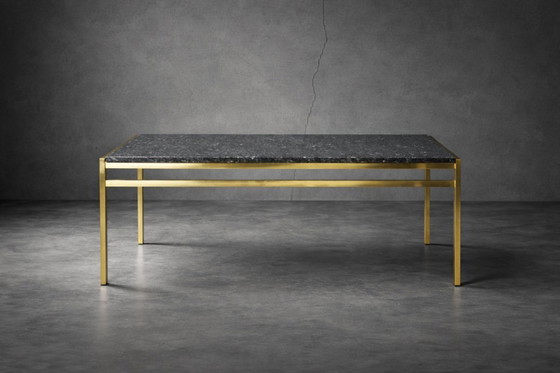 Image 1 of Vintage Mid-Century Italian Modern Brass Coffee Table with Stone Top, 1970s