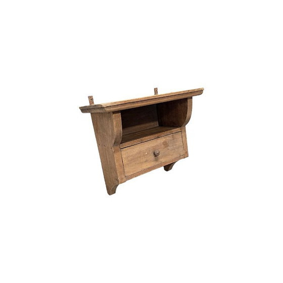 Image 1 of Vintage French wooden wall cabinet with drawer, 2nd half of the 20th century