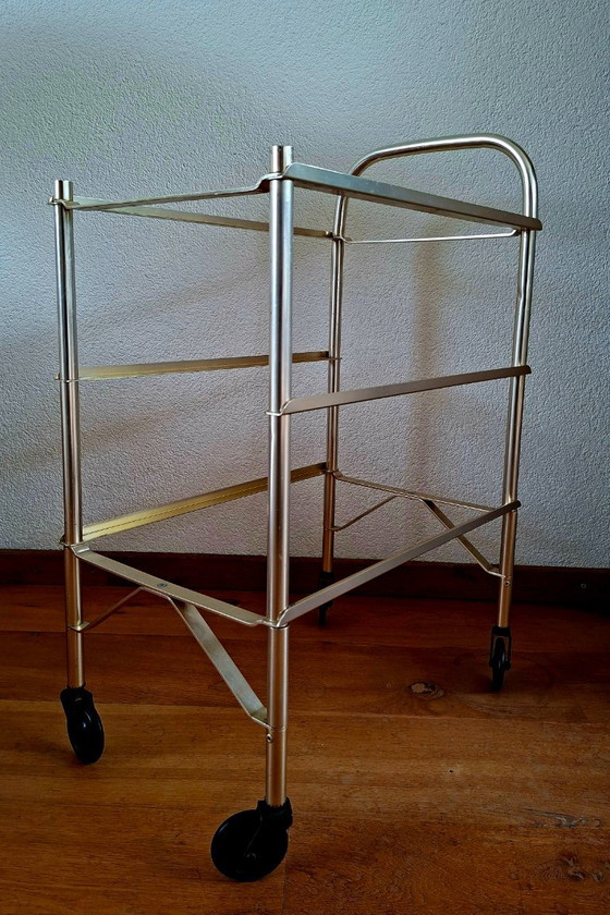 Servierwagen im Hollywood-Regency-Stil. – Aluminium – Englisch – Stijl  Kaymet en Woodmet. (photo 10 of 13)