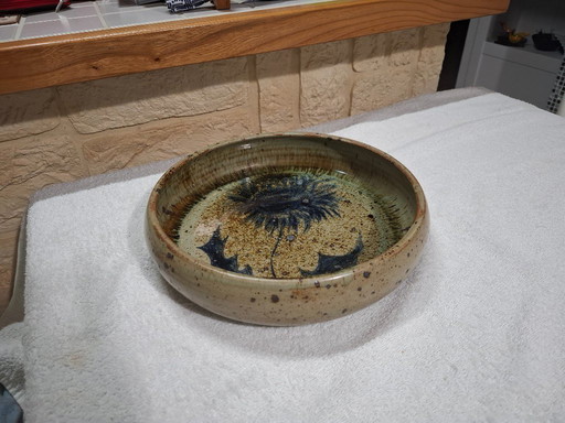 Pyrite stoneware ceramic with thistle decoration, signed Suzanne Dauliach, 1970s