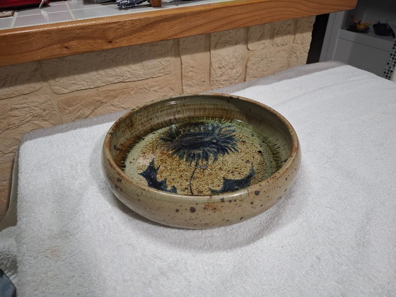 Image 1 of Pyrite stoneware ceramic with thistle decoration, signed Suzanne Dauliach, 1970s