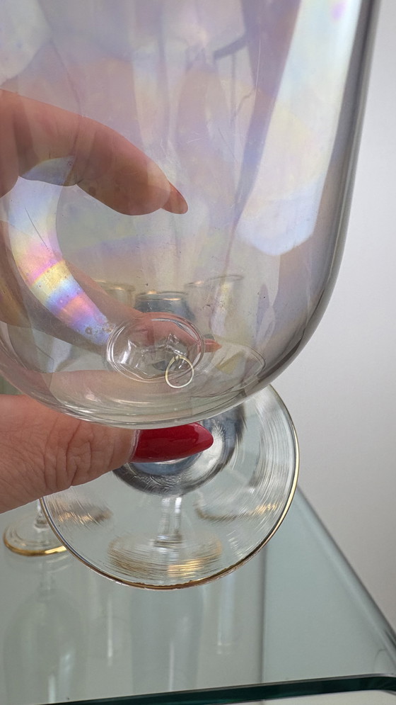 Image 1 of 8 x Vintage iridescent wine glasses or water glasses rainbow glass
