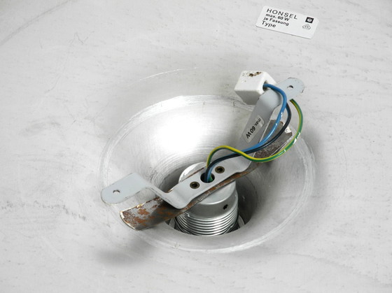 Image 1 of Large Round Original Mid Century Space Age Aluminum Ceiling or Wall Lamp by Honsel | Ø 50 cm