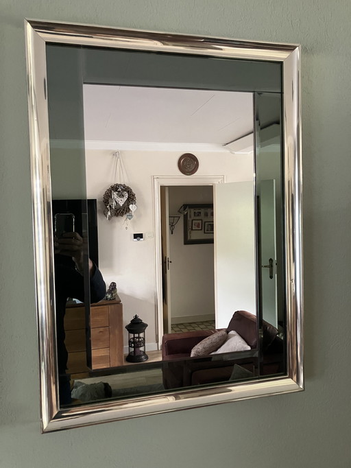 Mirror Gold Smoked Glass Faceted / Hollywood Regency Vintage