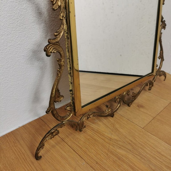 Image 1 of Vintage goudkleurige messing spiegel kuifspiegel schouwspiegel