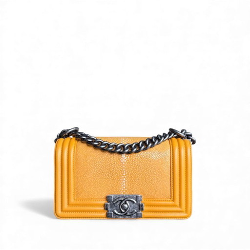 Chanel Boy Small - Kleine Stingray Yellow Mustard Ruthenium Silver Hardware Serie 21