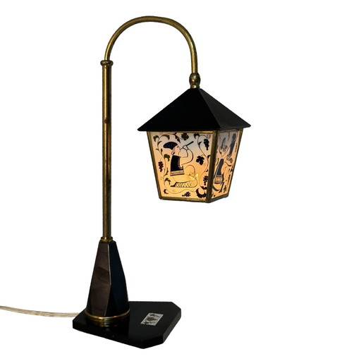 Vintage table lamp in Art Deco Style - Stained glass shade and decorative base - Ca. 1960’s - Ukraine - Available as set